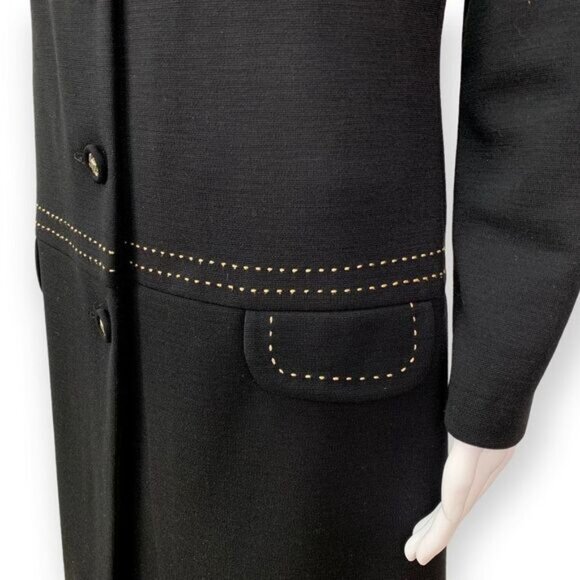 Vintage 60s Toni Todd Drop Waist Button Front Black Dress Jacket Size S - Picture 6 of 10